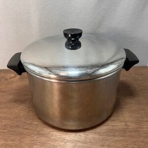 Revere Ware 1801 6 Qt Stainless Bottom Stock Pot with Lid 1984 USA Made